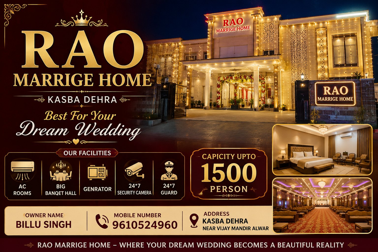 Rao Marriage Home — best marriage home and banquet hall in Kasba Dehra, Alwar, with capacity up to 1500 guests