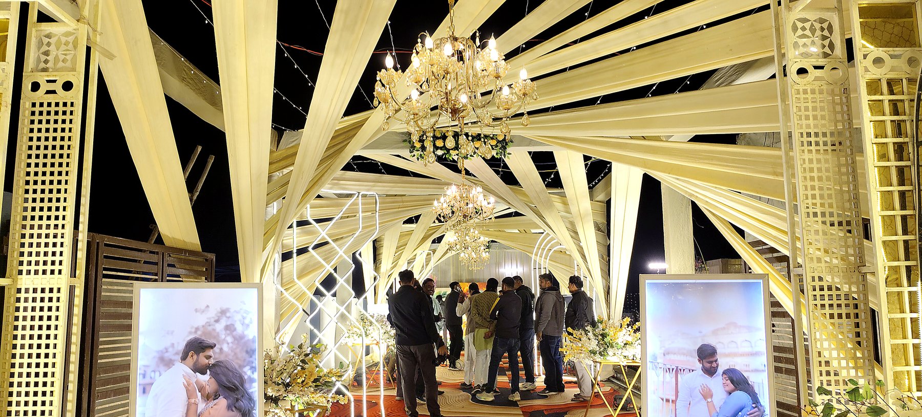 Decorated photo memory tunnel at Rao Marriage Home